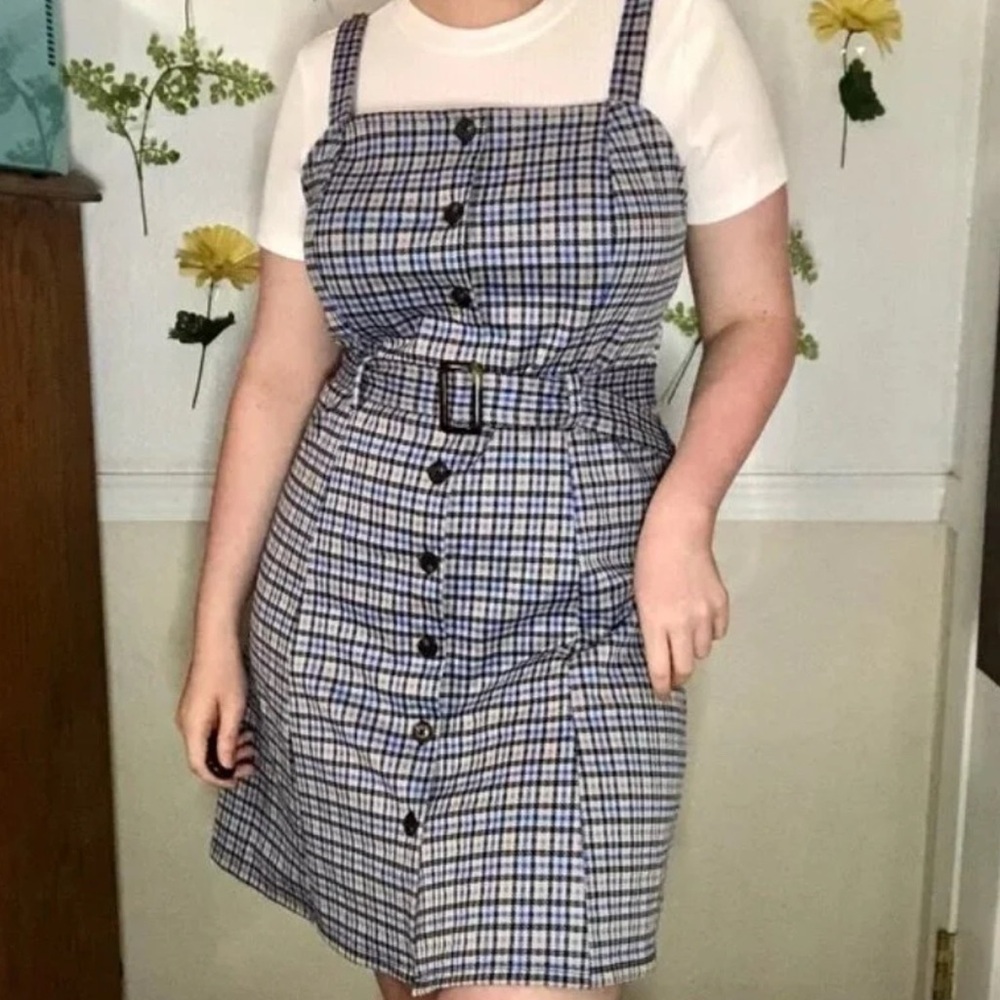 SO Button Front Belted Pinafore Mini Dress